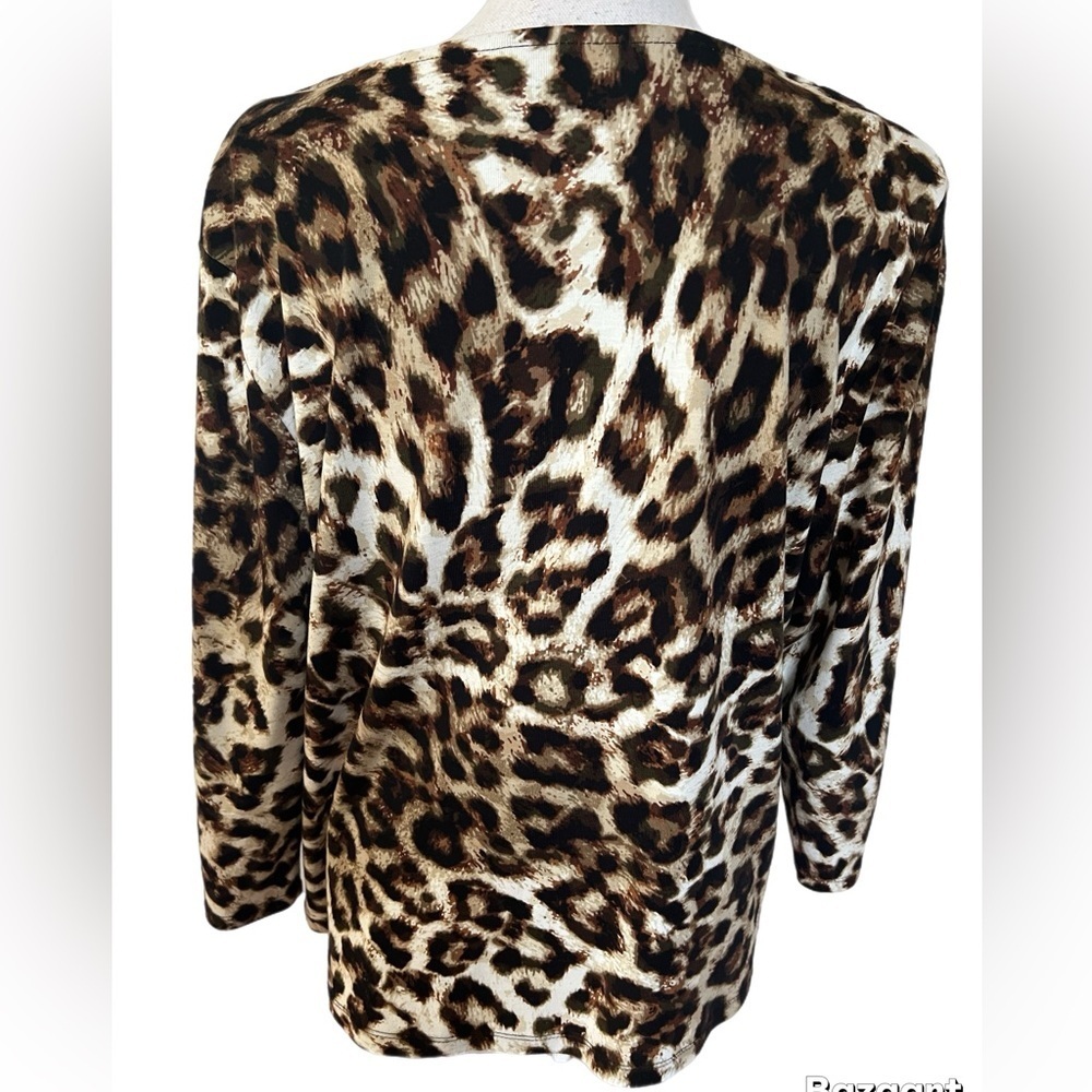 Rafaella Top Women’s Size XL Leopard 3/4 Sleeve Decorative Chain At Neck - Picture 5 of 7
